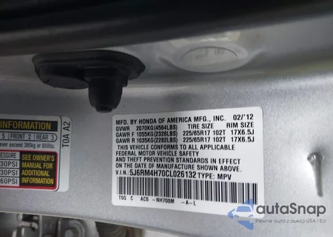 2012 Honda Cr-V Ex-L from USA, damaged, VIN 5J6RM4H70CL026132